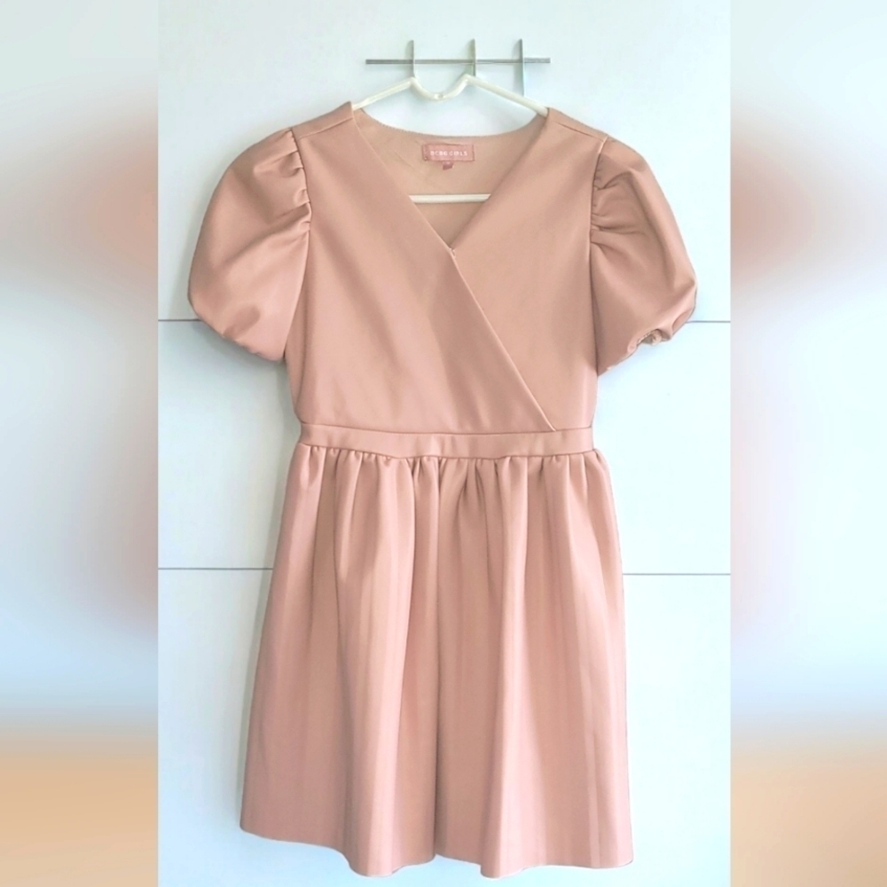 BCBG Girls Faux Leather Look  Puffed Short Sleeve Dress